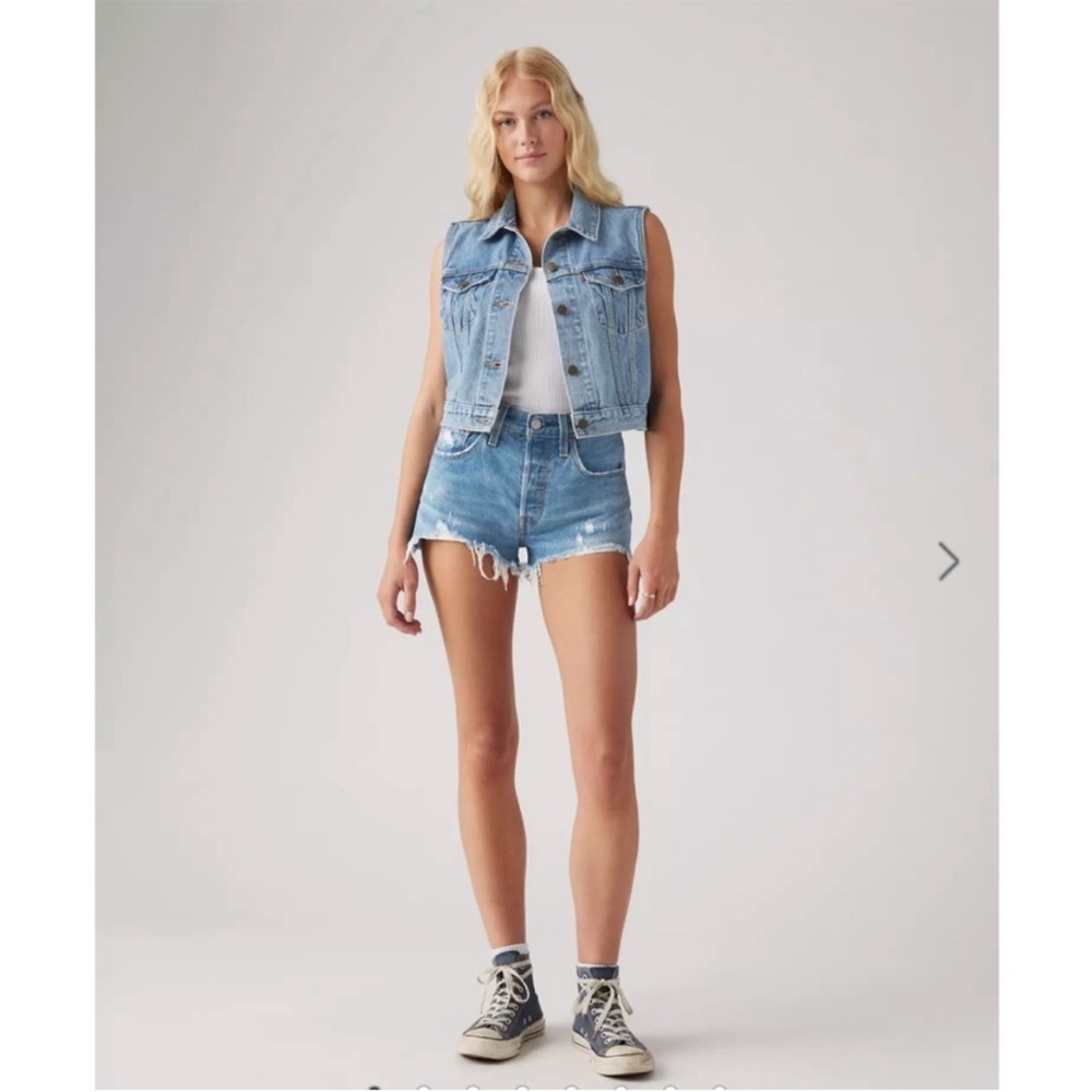 Levis Strauss 501 Cutoff Distressed Blue Denim Cut Off Shorts